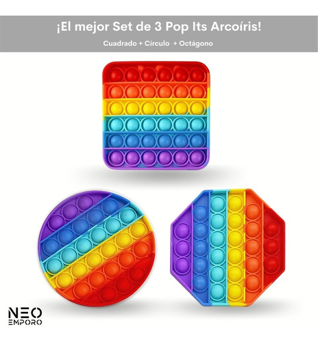 Imagen 3 de 8 de Set 3 Pop It Arcoiris - Juguete Anti Estrés Fidget Regalo