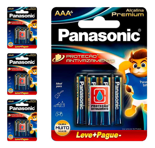 24 Pilhas Alcalinas Premium Aaa Panasonic (4 Cart)