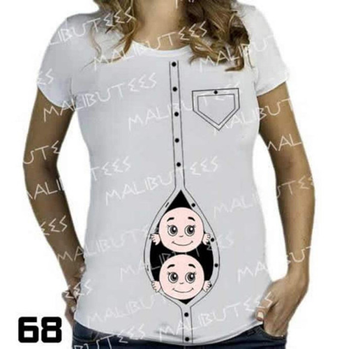 Camiseta T-shirt Bata Gestante Bebê Nos Botoes Gêmeos Ref 68