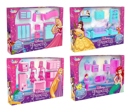 Kit Mini Brinquedos P/casinha Quarto Sala Princesas Disney