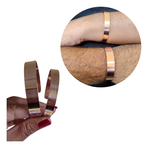 Kit Pulseira De Cobre Puro 100% Grossa 17cm/média 17cm Cobre Puro 100% Natural