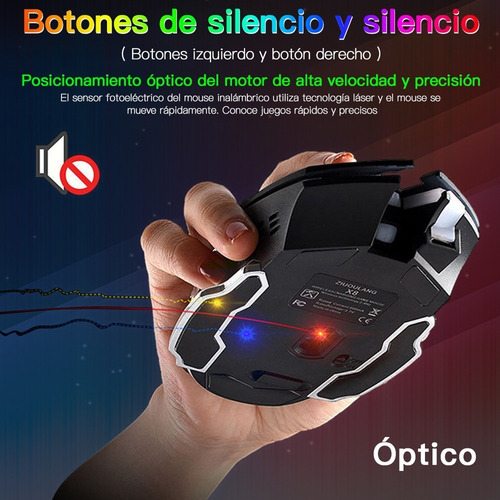 Mouse Gamer Inalambrico Usb Recargable Con Luz Led