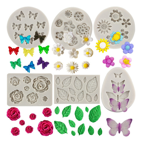 6pcs Molde De Silicona Rosa Margarita Lazo Mariposa Fondant