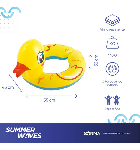 Imagen 2 de 7 de Pato Inflable Salvavida Pileta 55 X 46 X 32 Cm Summer Waves