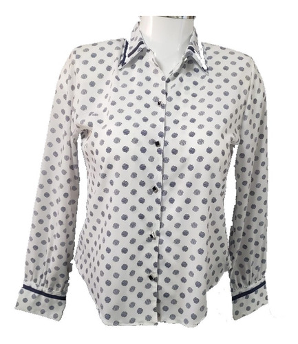 Blusa De Vestir Paloma  Mujer Blanco Con Estampado Azul