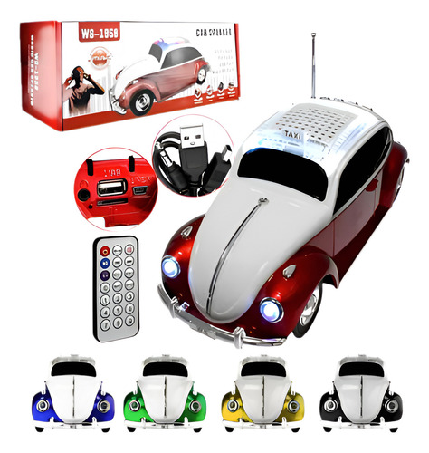 Caixa De Som Bluetooth Formato De Fusca Kapbom Ws-1958 Cor Verde E Branco