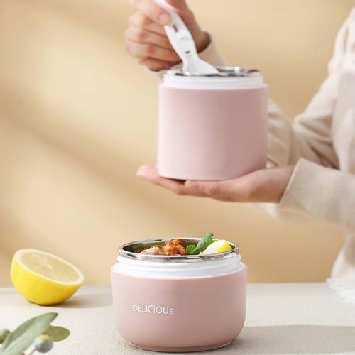 Contenedor De Almuerzo Termo Tarro De Comida Acero Rosado