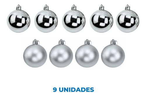 Bola Natalina 6cm Tubo Com 9 Mistas Decoração Árvore Cor Prata