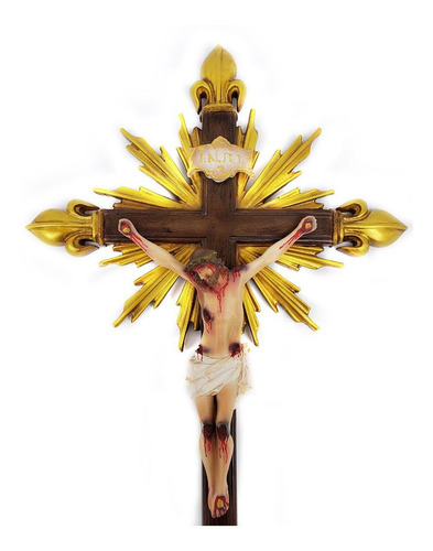 Imagem 3 de 5 de Crucifixo Resplendor C/ Pontas Flor De Liz 38cm