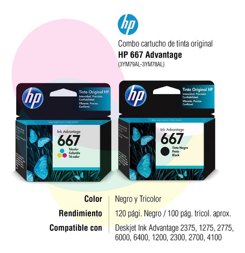 Imagen 2 de 7 de Cartuchos Hp 667 Negro + Hp 667 Color Original Combo Hp 2775