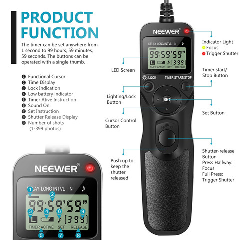 Neewer Disparador Remoto Con Temporizador Digital Para Nikon