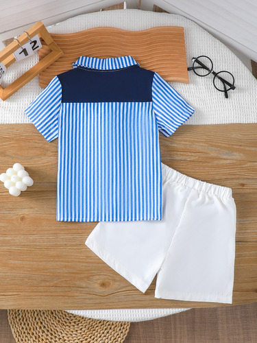 Conjunto De Camisa Y Pantalones Cortos Con Estampado De Raya