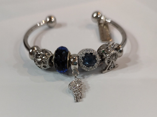 Pulsera Con Donas Rayo Azul Arcángel Miguel En Plata Rod. Azul 5.5 Cm