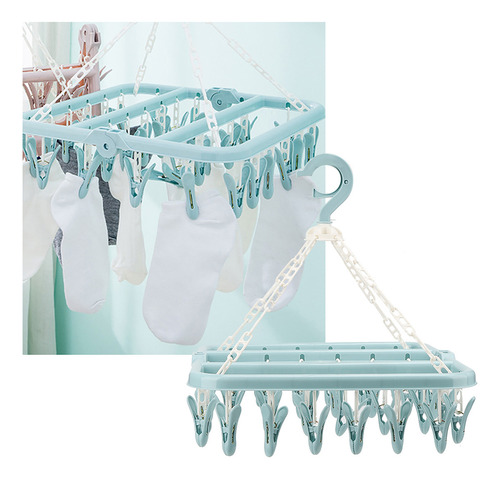 Perchero Con Pinzas Para Ropa, 32 Clips, Plegable, Tendedero