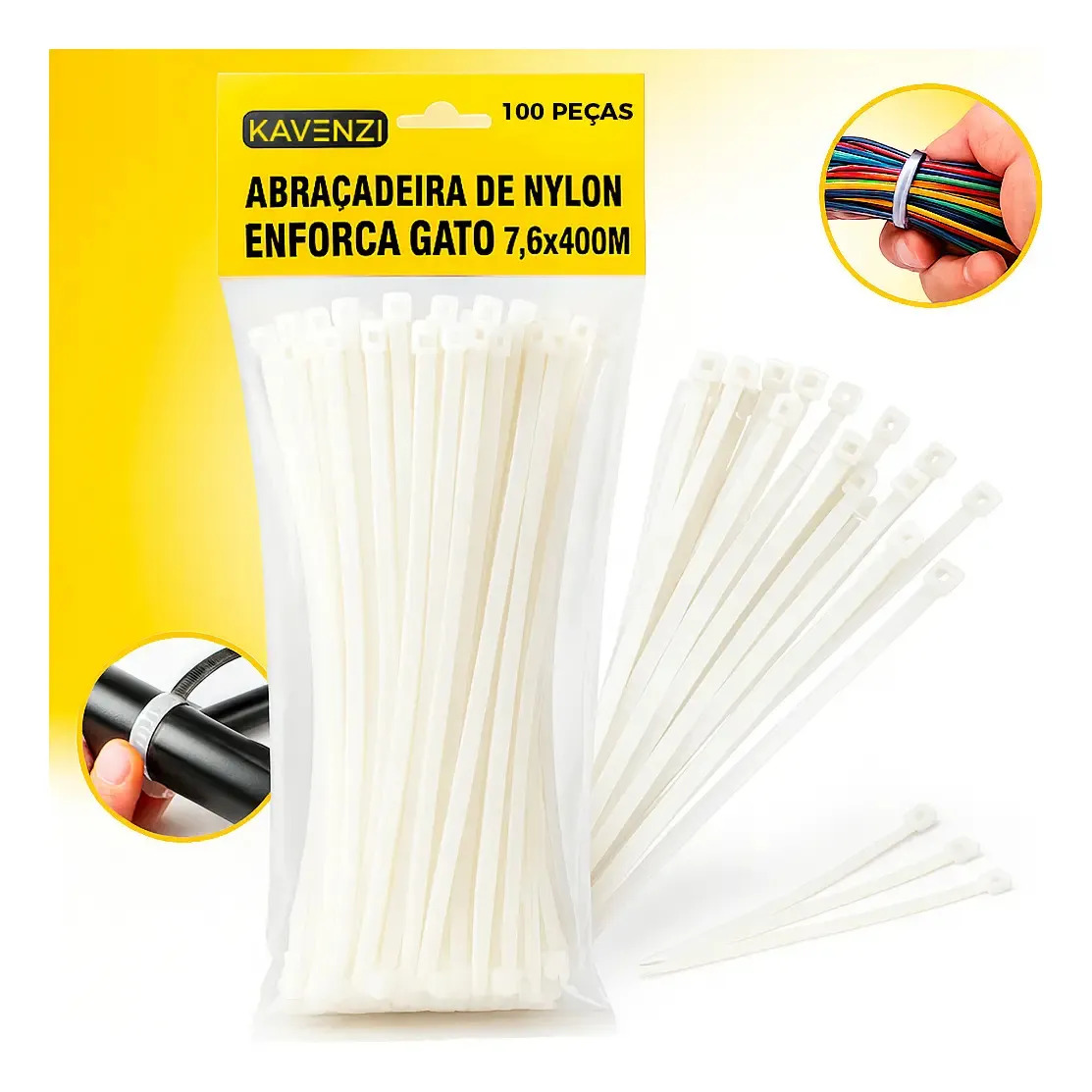 Abraçadeira De Nylon 400mm X 7,6mm 100 Unidades Grande Preto Branco