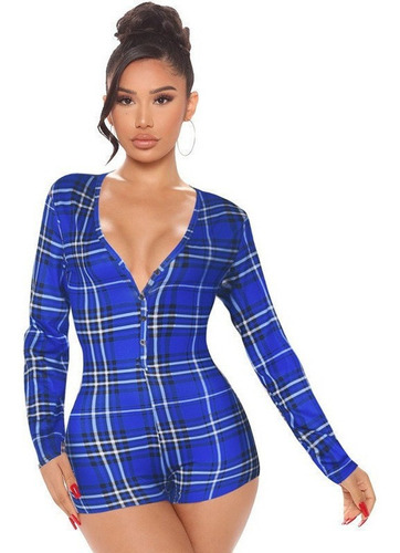 Jumpsuit Mujer Plush Plaid Impresión Cómoda