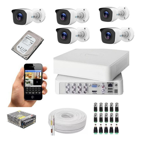 Kit 5 Câmeras Completo Full Hd Dvr 8 Canais Hikvision