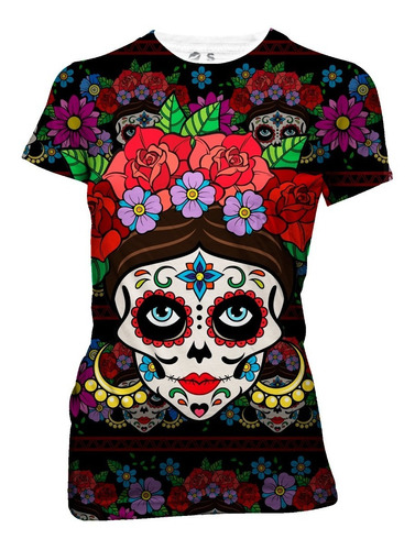 Playera Full Print Calavera Labios Rojos  Día Muertos 125