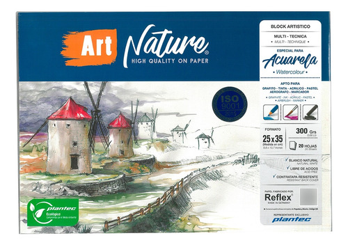 Block Para Acuarela Plantec Artnature 25x35cm 300gr 20 Hojas