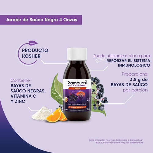 Sambucol Jarabe De Saúco Con Zinc Y Vitamina C, 120ml (4 Fl)