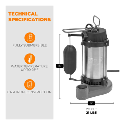 Bomba Sumergible De Hierro Fundido Y Acero Inoxidable 3/4 Hp