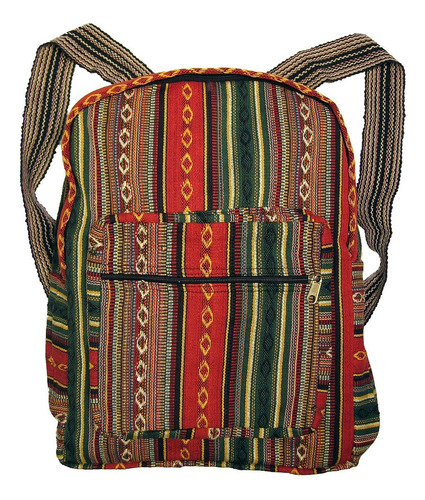 Colecciones Originales Mochila Hippie Étnica De Algodón Rojo Color Multicolor