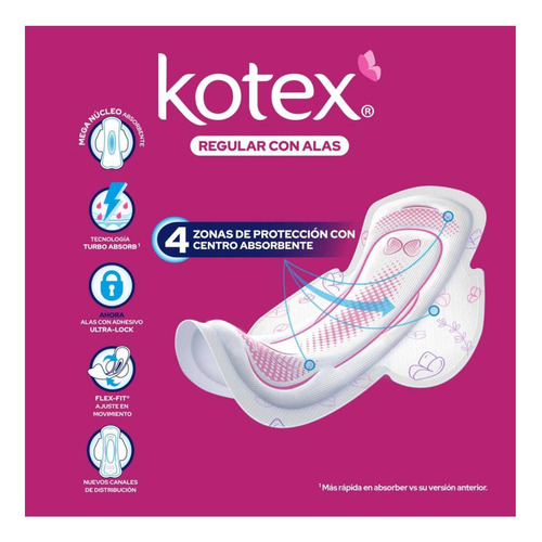Toallas Femeninas Kotex Regular Con Alas 54 Pzas
