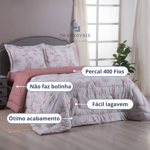 Kit Edredom King Dupla Face Estampado 400 Fios Fofinho Macio