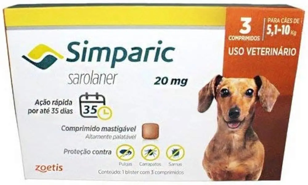 Simparica 20 Mg, 5,1 A 10 Kg Con 3 Comprimidos De Color Marrón Claro