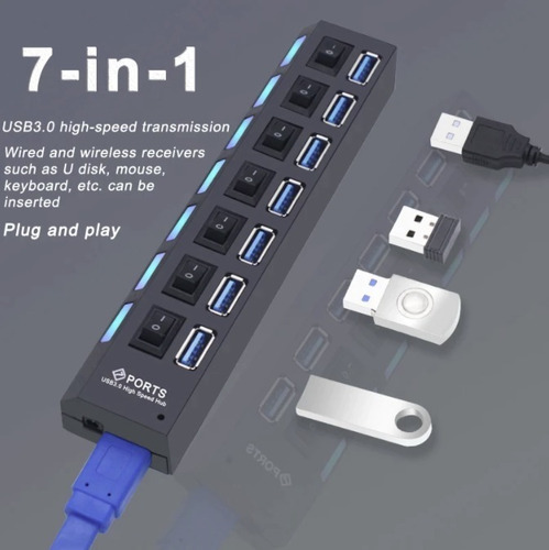 Imagen 2 de 8 de Splitter Hub Usb X7 Alargador Usb 2.00 Con Switch