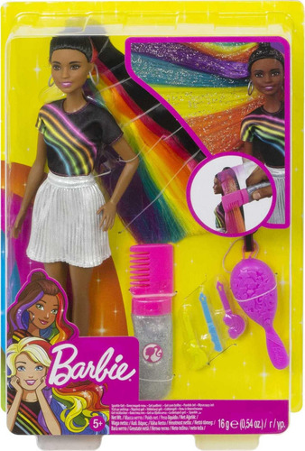 Boneca Barbie Rainbow Sparkle Hair Com Cabelo Moreno Extra L