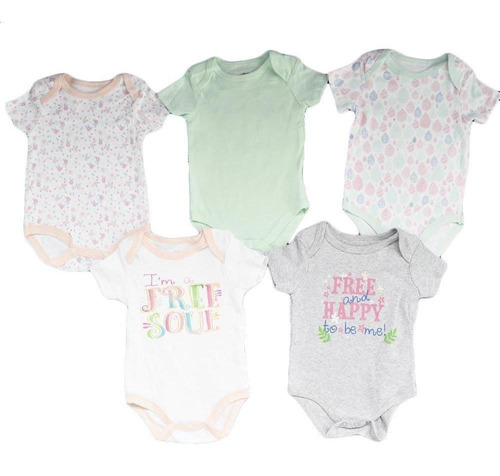 Set De 5 Bodys Para Bebé Niña- Happy