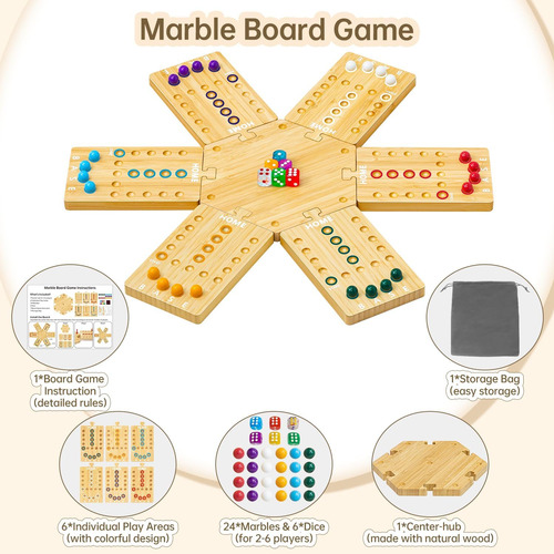 Juego De Mesa De Mármol, Juego De Mesa De Madera Para 2-6 Ju