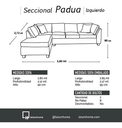 Sofá Seccional Padua Izquierdo Tela Velvet Latam Home