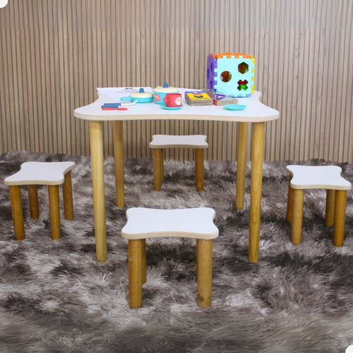 Conjunto De Mesa E Banquinhos Infantis Para Atividades Cor Branco