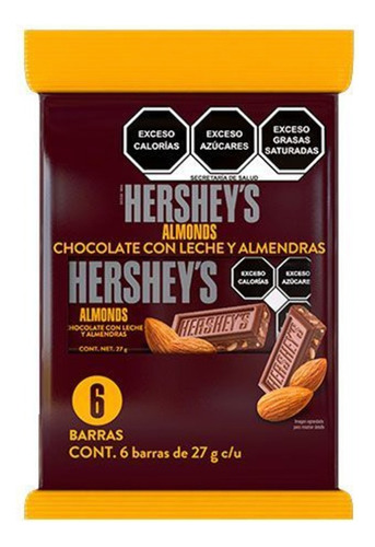 Hershey's Almonds Chocolate Leche Y Almendras Pack 6pz 27gr