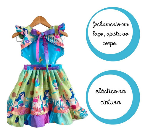 Imagem 4 de 5 de Vestido Infantil Sereia Fundo Do Mar Rodado Menina Princesa