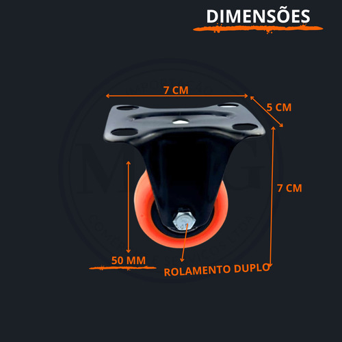 Roda Rodinha Fixa Pvc Antirisco Kit 6 Unid 600kg Laranja