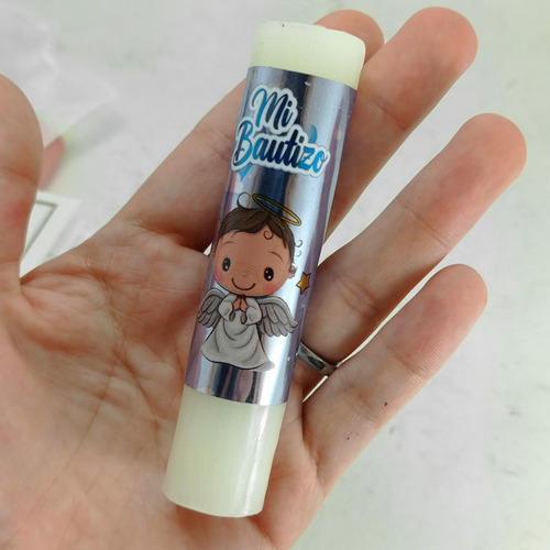 12 Pz Recuerdo Mini Cirio Vela Bautizo Bautismo Rosa Niño A1