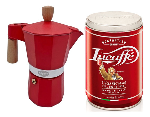 Pack Café Lucaffe Classic 250 Gr + Cafetera Italiana 3 Tazas