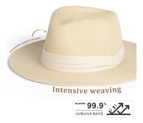 Sombrero De Paja Panamá De Ala Ancha Para Mujer, Sombrero