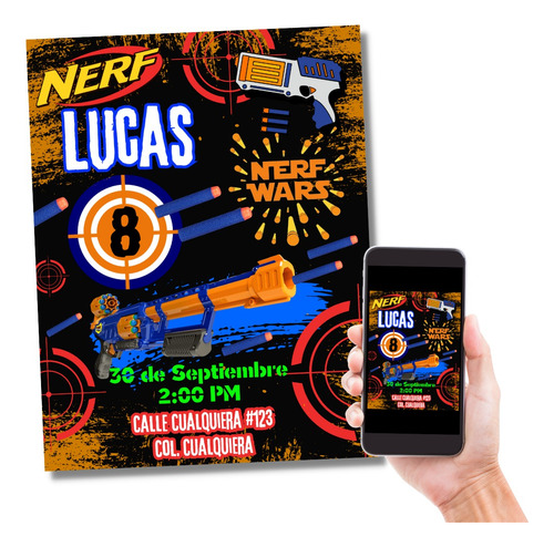 Invitación Digital Nerf Cumpleaños Fiesta