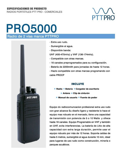 Radio Portatil Pttpro-5000 Bandas De  Uhf Nuevos Dispon