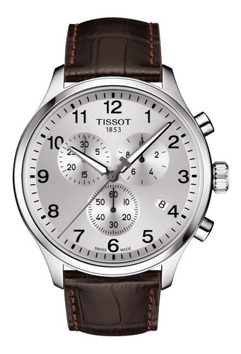 Relógio Tissot T116.617.16.037.00 Chrono Xl Prata Couro Cor Da Correia Marrom Cor Do Bisel Prateado Cor Do Fundo Prateado