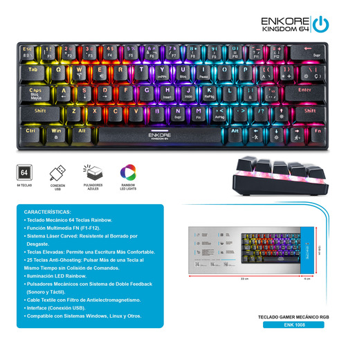 Teclado Mecánico Led Enkore Kingdom 64