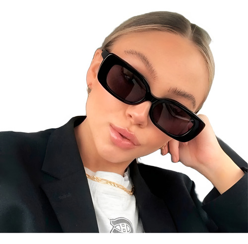Anteojos De Sol Rectángulo Importados Print Gafas Tendencia Lente Obscuro Varilla Combinado Con Marco Armazón Negro Brilloso Diseño Gafas Kendall