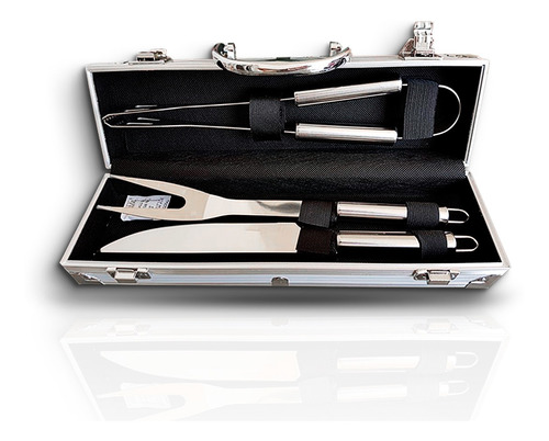 Imagem 6 de 6 de Kit Churrasco Faca Garfo Pegador Aço Inox Cozinha + Maleta