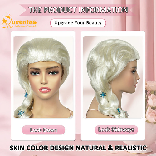 Queentas Pelucas For Mujer Princesa Trenzada Largas Rubia