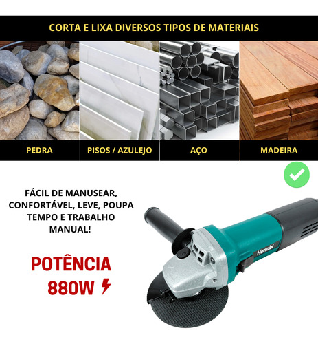 Esmerilhadeira Lixadeira Angular 115mm 880w Hanabi