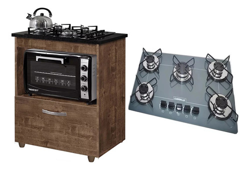 Kit Balcão Cooktop 1 Porta Br C/fogão Cooktop 5 Bocas